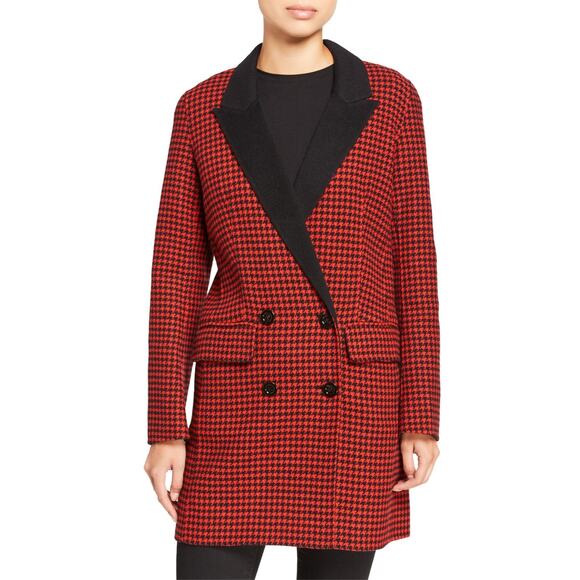 Veronica Beard Senna Houndstooth Wool & Cashmere Coat Size US4 Red Black #1J474 - Picture 1 of 12